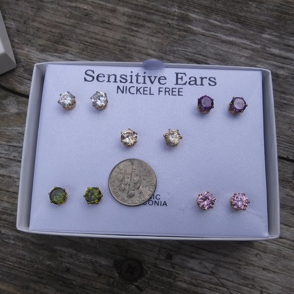 Sensitive ears nickel free cubic zirconia stud earrings 5 pairs - Picture 6 of 14